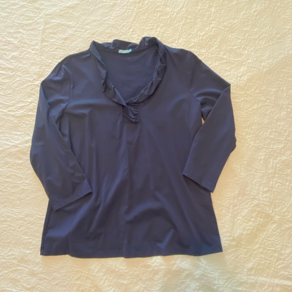 J Mclaughlin Tops - J. McLaughlin Navy 3/4 Sleeve Ruffle Neck Top. XL